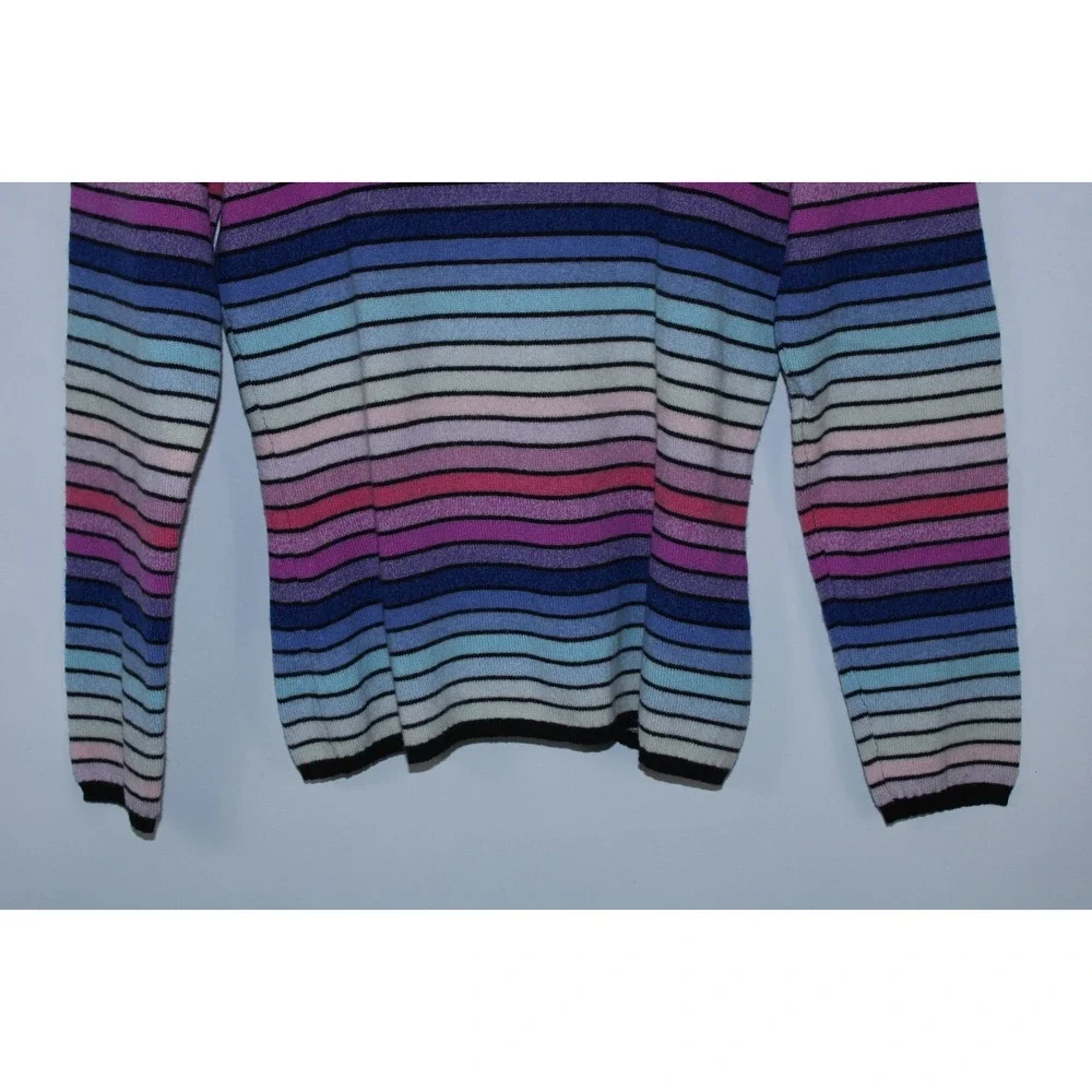 Richard Grand Women's Medium Multicolor Striped Knit Cashmere Turtleneck Sweater